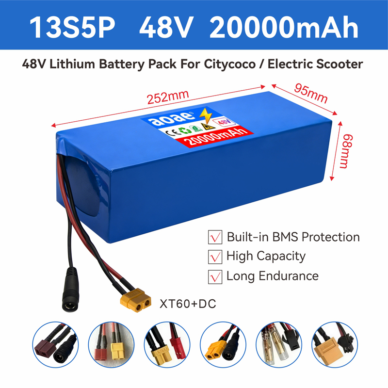 60V 30Ah Electric Scooter Battery - 48V電動スクーターバッテリー 13S5P 20Ah 18650 グレードAセル 2000W内蔵BMS
